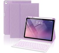 OYEEICE Custodia con tastiera anti-caduta per iPad 9a/8a/7a generazione da 10,2 pollici, tastiera ingrandita per iPad Pro 10.5/iPad Air 3a generazione (viola, stile classico)