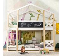 Oyemige Letto a Castello 90x200 cm, Letto a Soppalco Per Bambini con 2 Reti a Doghe, con Scala e Lavagna, Letto Per Bambini Treehouse con Protezione Anticaduta (Senza Materasso)