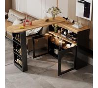 Oyemige Tavolo da Bar Allungabile, Tavolo da Pranzo Allungabile con Spazio Di Archiviazione, Tavolo da Bar Bistrot, Girevole, con Striscia a LED, Colore Della Luce Regolabile,138/193x39x105 (Nero)