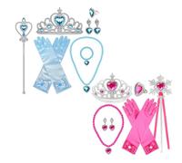 Oyiclyea Set di 13 gioielli da bambina, accessori per travestimento da principessa, accessori per ragazze, corona da principessa, bacchetta, guanti e gioielli