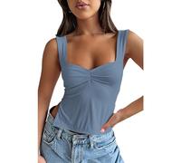 OYIGELZ Canotta da donna estiva, con spalline, senza maniche, camisole, Y2K, aderente, Crop Top, con spacco laterale, senza schienale, sexy, plissettata, elegante, basic, cami, canotta, maglietta