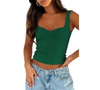 OYIGELZ Canottiera da donna estiva con spalline scoperte, senza maniche, Camisole Top Sexy Double Layer Plissiert Y2K Slim Fit Crop Tops Elegante Basic Cami Canotta Streetwear, Tintegrün-T1, L