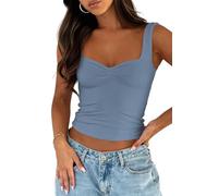 OYIGELZ Canottiera da donna estiva con spalline scoperte, senza maniche, Camisole Top Sexy Double Layer Plissiert Y2K Slim Fit Crop Tops Elegante Basic Cami Canotta Streetwear, Nebbia-t1, S