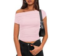 OYIGELZ Top spalle scoperte donna maglietta basic maniche corte Y2K slim fit taglio classico crop top tinta unita estiva casual, S