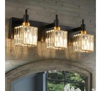 OYIPRO Lampade da toletta per bagno, Lampada da toeletta moderna in cristallo a 3 luci, Lampade da bagno su applique a specchio Luci da toeletta con base E27 per applique da parete per bagno