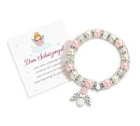 OYIWINMI Regalo per comunione, per ragazze, regalo di battesimo, braccialetto di perle con angeli custodi con biglietto, comunione, regalo per la prima comunione, angelo custode, croce, compleanno e