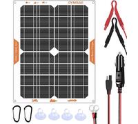 OYMSAE Caricatore per batteria a pannello solare da 20 W e 12 V, portatile, impermeabile, per auto, barca, camper, con spina per accendisigari e clip di cablaggio, colore bianco