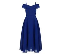 Oyolan Abito da sera Principessa Ragazza Abito da sposa Cerimonia Abito da damigella d'onore a spalla nuda Abito da ballo per feste eleganti, blu, 15-16 Anni