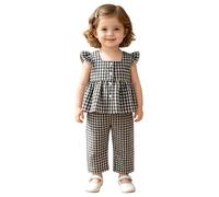Oyolan Bambina Completo Giubbotto Senza Maniche E Pantaloni Completo Top Basco E Pantaloni Abito Boemo Bambine Con Gambe Larghe La Spiaggia Nero 18-24 mesi