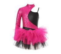Oyolan Bambina Tutu La Danza del Balletto con Paillette Corpetto La Ginnastica Roba Danza Moderna Jazz Costume Lo Spettacolo età Anni Rosa Scuro 7-8 Anni