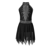 Oyolan Bambino Ragazza Vestito Danza Classico Balletto Asimmetrico Body Ginnastica Vestito Danza Contemporanea Pattinaggio Costume Spettacolo 5-16 Anni, Nero , 15-16 Anni