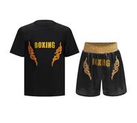 Oyolan Bambino Ragazzo Short da Boxe e T-Shirt Set Completo da Boxe Muay Thai MMA Kick Boxing Tenuta, 9-10 Anni