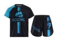 Oyolan Bambino Ragazzo Short da Boxe e T-Shirt Set da Boxe Combattimento Muay Thai MMA Kick Boxing 5-16 Anni, A blu chiaro., 13-14 Anni