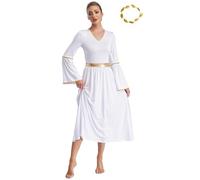 Oyolan Costume da angelo da donna con abito e aureola, con angelo e cerchietto d'oro, per Halloween, cosplay, carnevale, festa, bianco M