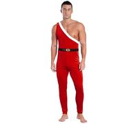 Oyolan Costume da uomo Babbo Natale Tuta Bodysuit Cosplay Natale Show Clubwear S-4XL Rosso XXL