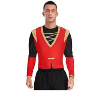 Oyolan Costume da uomo Medievale Vichingo Top Costume Rinascimento Abbigliamento Halloween Carnevale Nero Rosso L