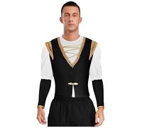 Oyolan Costume da uomo Medievale Vichingo Top Costume Rinascimento Abbigliamento Halloween Carnevale Bianco Nero L