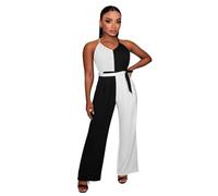Oyolan Donna Combinato Lungo Con Tasche Palazzo In Blocchi Colore Alla Moda Bianco e nero M