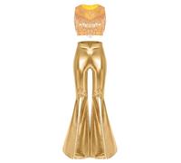 Oyolan Donna Costumi Feste Edm Set Top Corto E Pantaloni Gambo Largo Top Con Pennacchi Festival E Leggings Abito Pantaloni Scintillante Club Oro M