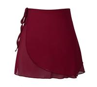 Oyolan Gonna da ballo classica in chiffon con lacci asimmetrici wrap gonna a portafoglio balletto ginnastica performance dancewear, Tipo I Bordeaux, Taglia unica