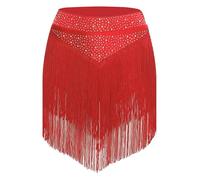 Oyolan Gonna da Donna per Balli Latini Tango Chacha Salsa Gonna con Frange e Strass per la Danza, rosso, S