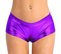Oyolan - Mini pantaloncini da donna, sexy, aderenti, lucidi, metallici, in pelle, verniciati, booty, da discoteca, elasticizzati, mini corti, shorty Clubwear S-XL, Tipo C viola, S/M