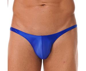 Oyolan Slip Sexy Uomo Brillante Bikini Tanga Slip da Bagno Perizoma G-String Jockstrap Costume da Bagno Biancheria Intima M-XXL, Tipo A Blu, XXL