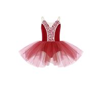 Oyolan Tutu La Danza Balletto Bambina Abito Danza Classica Body in Tulle Tuta Balletto Borgogna 7-8 Anni