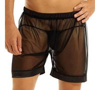 Oyolan Uomo Pantaloncini trasparenti Sexy Calze Pigiama Corta Maglia Lingerie Traspirante Elastico Biancheria intima Pantaloncini da Bagno Spiaggia Sport M-XXL, Tipo B nero., L