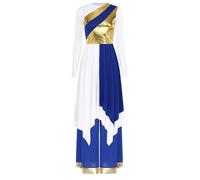 Oyolan Vestito da ballo liturgico da donna, abito coro, lode a maniche lunghe con pantaloni per la preghiera, blu, XL