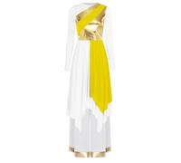 Oyolan Vestito da ballo liturgico da donna, abito coro, lode a maniche lunghe con pantaloni per la preghiera, giallo, M
