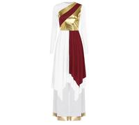 Oyolan Vestito da ballo liturgico da donna, abito coro, lode a maniche lunghe con pantaloni per la preghiera, Borgogna Bianco, XXL