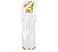Oyolan Vestito da ballo liturgico da donna, abito coro, lode a maniche lunghe con pantaloni per la preghiera, bianco, L