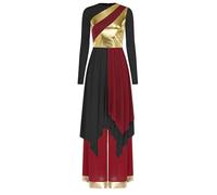 Oyolan Vestito da ballo liturgico da donna, abito coro, lode a maniche lunghe con pantaloni per la preghiera, Bordeaux Nero, L