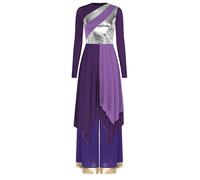 Oyolan Vestito da ballo liturgico da donna, abito coro, lode a maniche lunghe con pantaloni per la preghiera, viola., XL