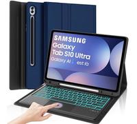 OYOSUOGG Custodia per tastiera touchpad Galaxy Tab S10/S9/S8 Ultra, custodia con tastiera retroilluminata a 7 colori, custodia protettiva intelligente con supporto per penna S Pen Sleep/Wake, blu navy