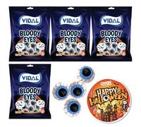 OYOY Set di caramelle per occhi di Halloween, 4 x 90 g, per Halloween, caramelle, in gomma di frutta, per Halloween, caramelle, con adesivi per Halloween