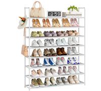 OYREL Scarpiera a 8 ripiani per 32-40 paia di scarpe, organizer grande con borsa laterale, salvaspazio, per armadio, ingresso, garage, camera da letto, scarpiera in tessuto non tessuto, colore bianco