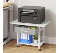 OYRREU Mobile Porta Stampante a 2 Livelli con Cassetto in Tessuto, 56x38cm Supporto per Stampante Mobiletto con Ruote, Scaffale da Scrivania per Ufficio Domestico, Adatto a Fax/3D/Scanner, Bianco