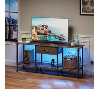 OYRREU Mobile TV con presa e slot USB, supporto TV illuminazione LED con cassetto in tessuto e ripiani aperti, mobile TV da 120 cm per TV fino a 55 pollici, centro intrattenimento per soggiorno camera