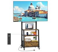 OYRREU Supporto TV da Pavimento per 32-75 Pollici con Presa di Corrente e USB, Mobile TV con Ruote con 3 Ripiani e Cassetto, Altezza Regolabile, VESA 600x400 mm, Carico 50 kg, Marrone Vintage