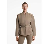 OYSHO - Giacca effetto neoprene color moka con cintura-Marrone S