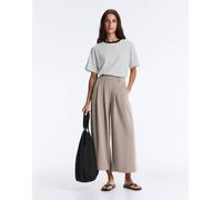 OYSHO - Pantaloni cropped a fondo ampio in modal soft-touch color visone medio con pieghe-Grigio S