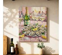 Oysters Canvas Kitchen Wall Art, elegante e contemporanea con champagne, limone, pesca, poster da appendere alla parete, stampe artistiche, decorazione per sala da pranzo, angolo colazione, ristorante