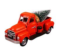 Oytrui Natale Vintage Red Truck, Die Cast Metallo Rustico Pickup Camion con 1 Mini Albero di Natale, per la Decorazione della Casa Regali Bambini Amici (Rosso)