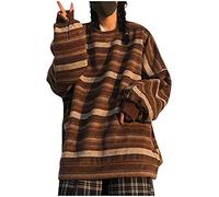 oytto Donne Y2K Maglione A Righe Pullover Oversize Plus Size Maglia Felpa Manica Lunga Grunge Maglioni, Caff, XL