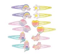 OYUUJII Fermagli per Capelli per Bambine,12 Pezzi Fermagli Capelli Colorati Glitter Clip a Scatto per Capelli Barrettes Glitter per Ragazze con Sirena Unicorni Stella