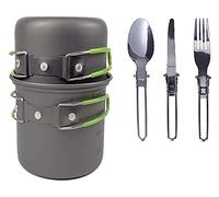 OYYMTE Pentole da Campeggio Set Set Picnic Set Set da Cuoco all'aperto Set Picnic Ultralight Piega Pentole Pan 1-2 Persone for Cucinare Utensili da Picnic Arancione(Green)