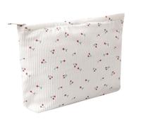 OZAOZ Beauty case da donna, borsa per cosmetici con motivo floreale, con cerniera, borsa per il trucco in velluto a coste di grande capacità, organizer da viaggio per donne e ragazze, Fiore-C, Trousse