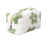 OZAOZ Trousse per il trucco a scacchi in peluche astetico a quadri borse carino con cerniera borsa da toilette da viaggio morbida astuccio per matite per donne ragazze, Fiore-Verde, Borsa per il
